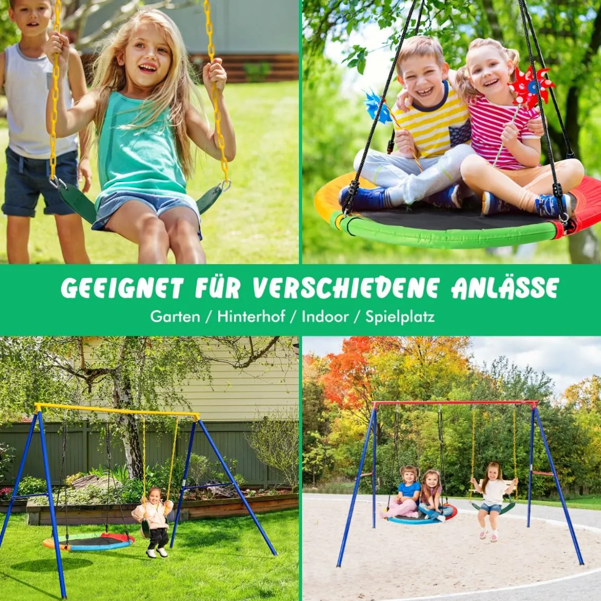 2-teiliges Schaukel-Set mit verstellbaren Seilen & 2 hängenden Wege für Terrasse Spielplatz Hof Bunt