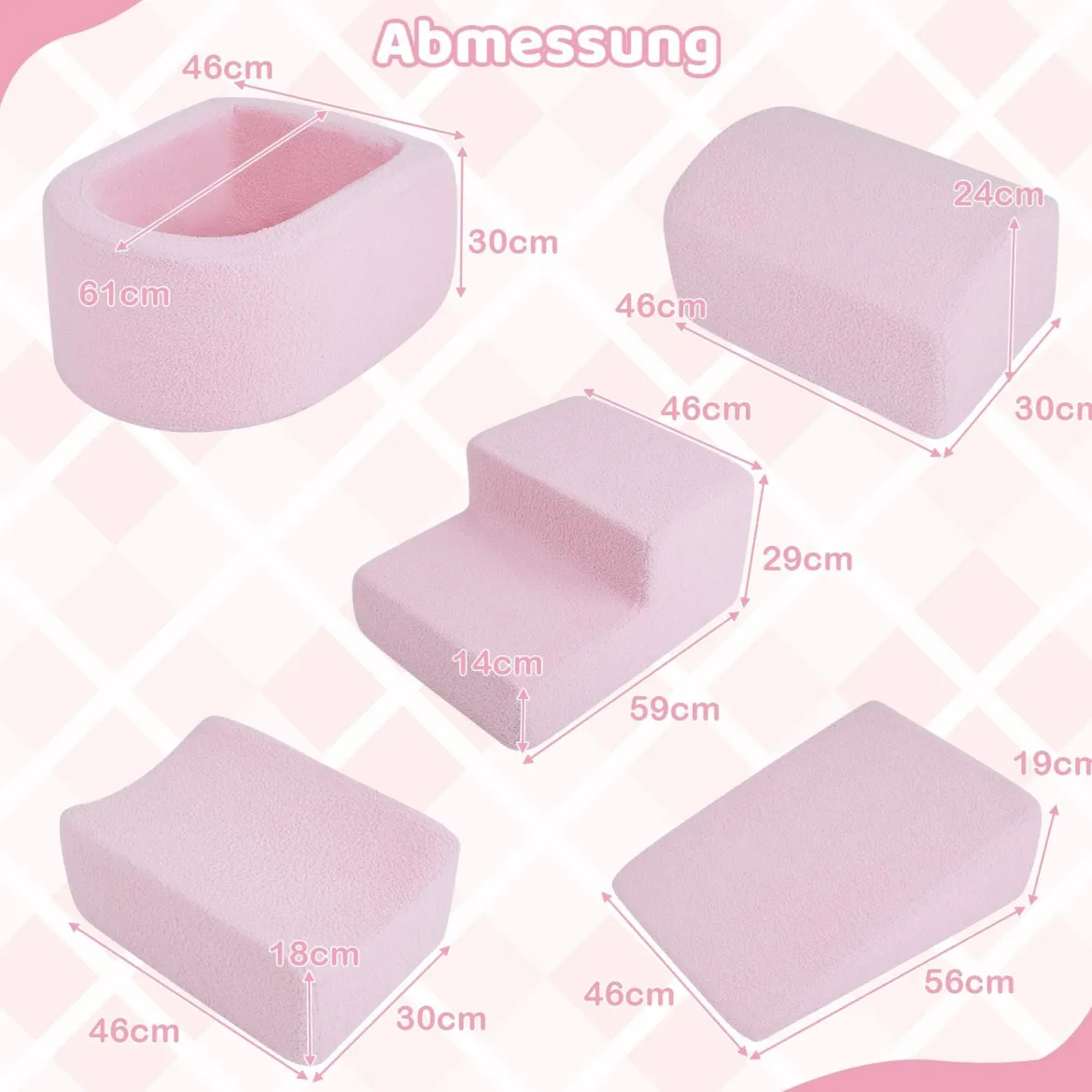 5-teiliges Schaumstoffbausteine für Kleinkinder Softbausteine mit Bällebad (ohne Bälle) & Sherpa-Bezügen Indoor Rosa