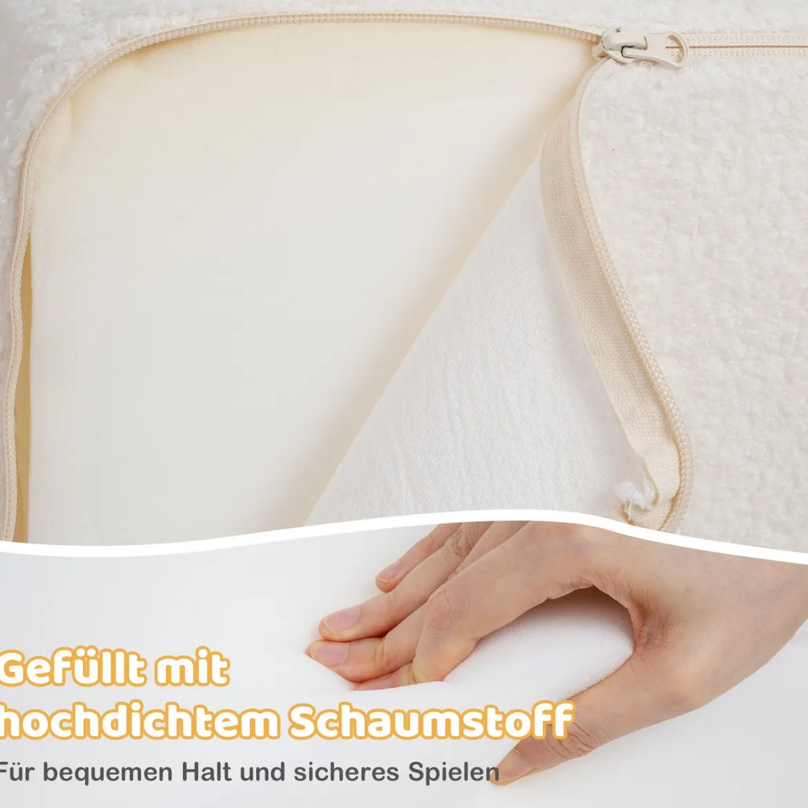 5-teiliges Schaumstoffbausteine für Kleinkinder Softbausteine mit Bällebad (ohne Bälle) & Sherpa-Bezügen Indoor Beige