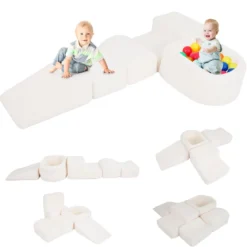 5-teiliges Schaumstoffbausteine für Kleinkinder Softbausteine mit Bällebad (ohne Bälle) & Sherpa-Bezügen Indoor Beige