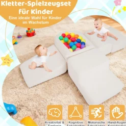 5-teiliges Schaumstoffbausteine für Kleinkinder Softbausteine mit Bällebad (ohne Bälle) & Sherpa-Bezügen Indoor Beige