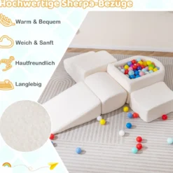5-teiliges Schaumstoffbausteine für Kleinkinder Softbausteine mit Bällebad (ohne Bälle) & Sherpa-Bezügen Indoor Beige