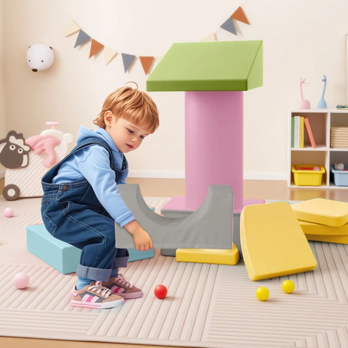 10-teiliges Schaumstoff-Kletterspielzeug für Kleinkinder weiche Schaumstoff-Bausteine aus Kunstleder Bunt