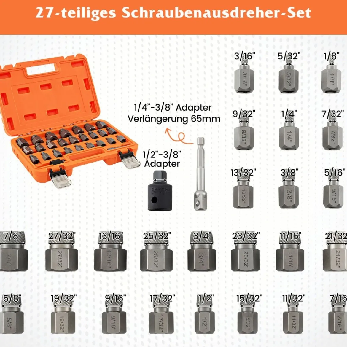 27-teiliges Schraubenausdreher Set mit Kasten Profi Linksausdreher Set Bolzenausdreher Set