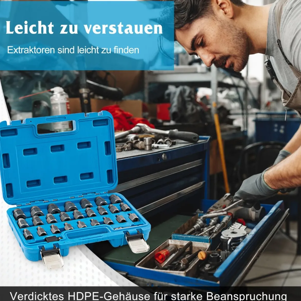 27-teiliges Schraubenausdreher Set mit Kasten Profi Linksausdreher Set Bolzenausdreher Set