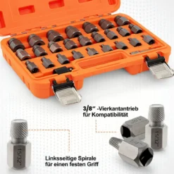 27-teiliges Schraubenausdreher Set mit Kasten Profi Linksausdreher Set Bolzenausdreher Set