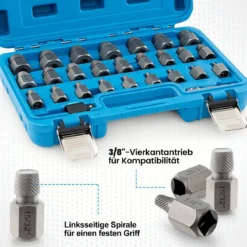 27-teiliges Schraubenausdreher Set mit Kasten Profi Linksausdreher Set Bolzenausdreher Set