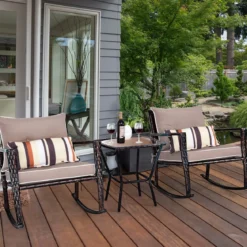 3-teiliges Set Rustikales Outdoor-Set mit abnehmbaren Sitzkissen 68 x 77 x 82 cm Braun + Schwarz