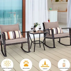 3-teiliges Set Rustikales Outdoor-Set mit abnehmbaren Sitzkissen 68 x 77 x 82 cm Braun + Schwarz
