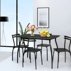 5-teilig Esstisch-Set Minimalistische Essgruppe mit 4 Stühlen 4 Personen Sitzgruppe Schwarz