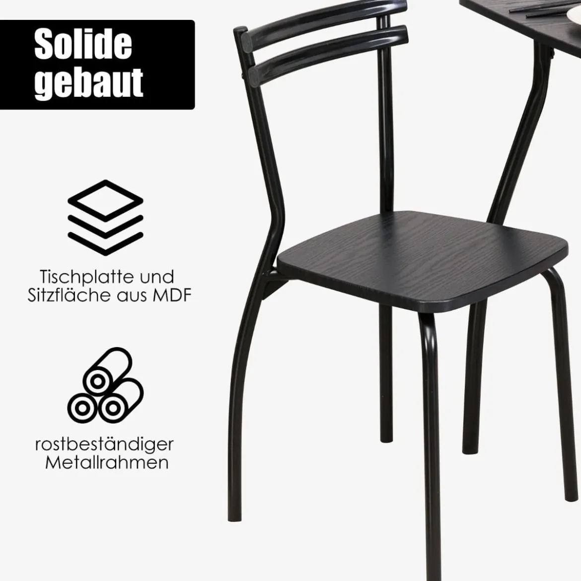 5-teilig Esstisch-Set Minimalistische Essgruppe mit 4 Stühlen 4 Personen Sitzgruppe Schwarz