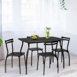 5-teilig Esstisch-Set Minimalistische Essgruppe mit 4 Stühlen 4 Personen Sitzgruppe Schwarz