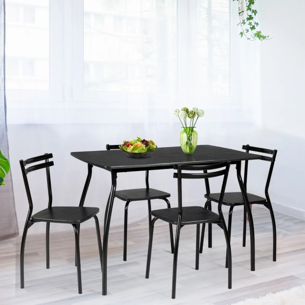 5-teilig Esstisch-Set Minimalistische Essgruppe mit 4 Stühlen 4 Personen Sitzgruppe Schwarz