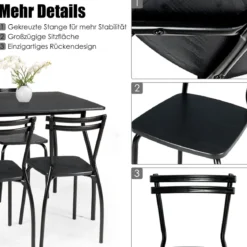5-teilig Esstisch-Set Minimalistische Essgruppe mit 4 Stühlen 4 Personen Sitzgruppe Schwarz