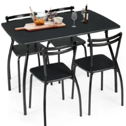 5-teilig Esstisch-Set Minimalistische Essgruppe mit 4 Stühlen 4 Personen Sitzgruppe Schwarz