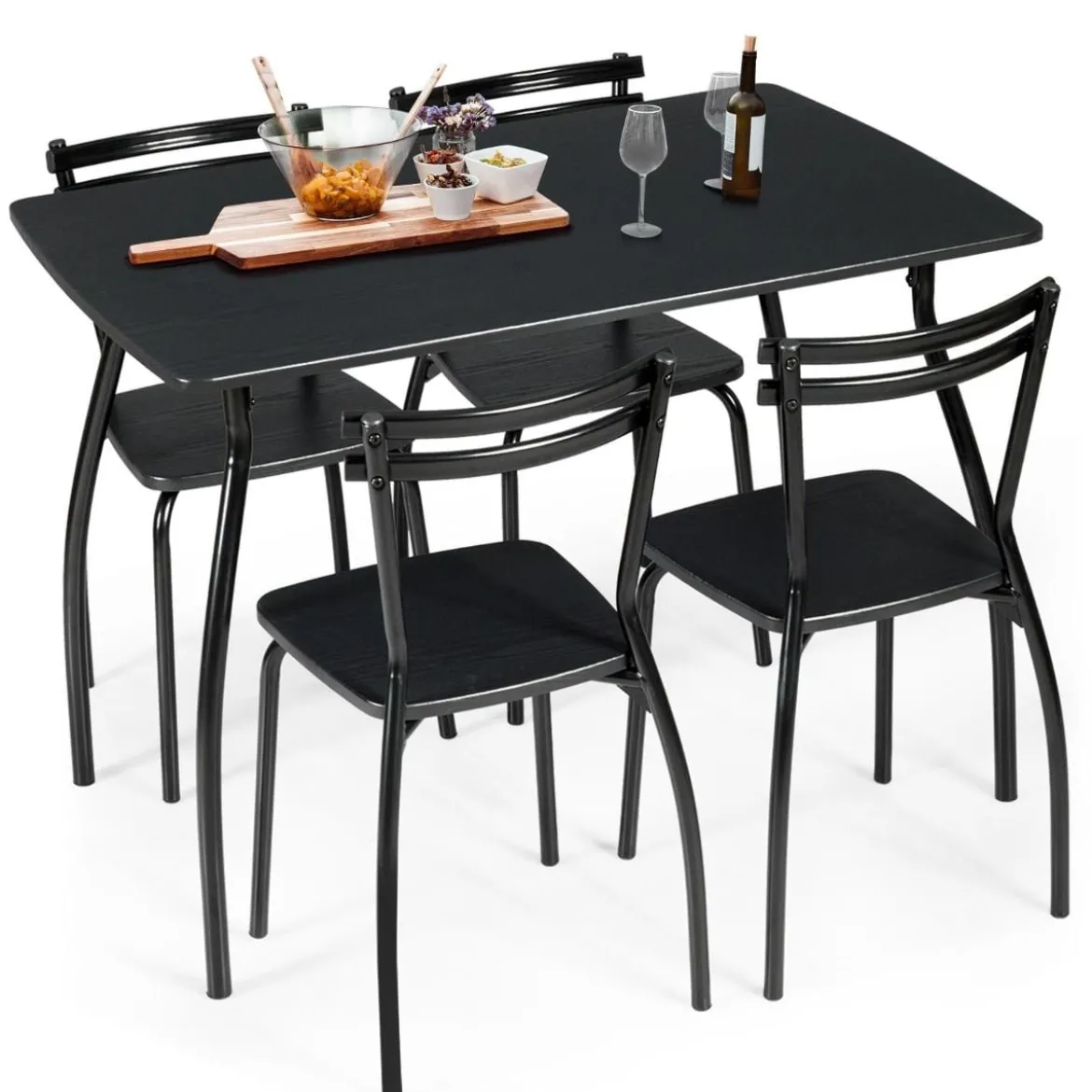 5-teilig Esstisch-Set Minimalistische Essgruppe mit 4 Stühlen 4 Personen Sitzgruppe Schwarz