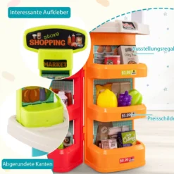 76-teiliges Supermarkt mit Einkaufswagen Kaufladen mit Waage & Scanner Kaufmannsladen Blau