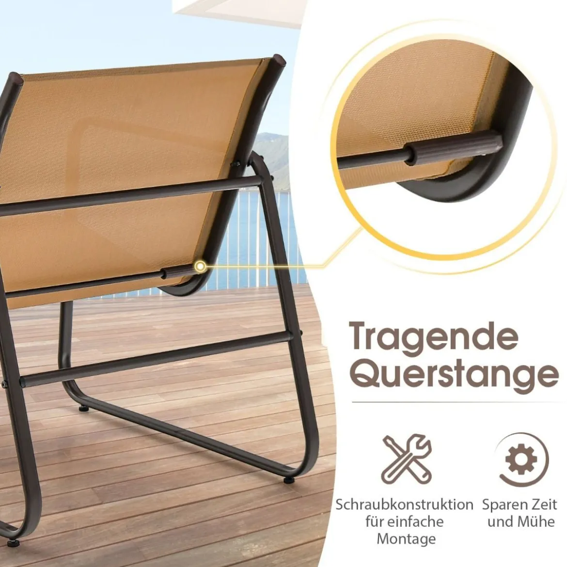 3-Teiliges Terrassen-Gesprächsset Outdoor-Metallstuhl- und Tischset Braun