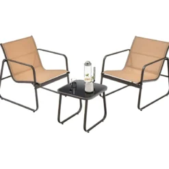 3-Teiliges Terrassen-Gesprächsset Outdoor-Metallstuhl- und Tischset Braun