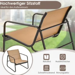 3-Teiliges Terrassen-Gesprächsset Outdoor-Metallstuhl- und Tischset Braun