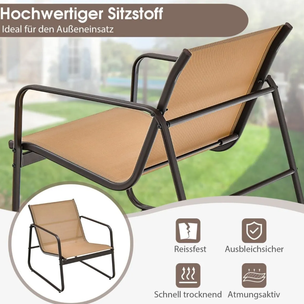 3-Teiliges Terrassen-Gesprächsset Outdoor-Metallstuhl- und Tischset Braun