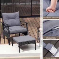 5-teiliges Terrassenmöbel-Set aus Korbgeflecht Outdoor-Rattanstühle mit Ottomanen Grau