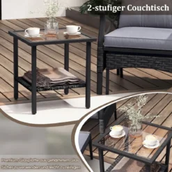 5-teiliges Terrassenmöbel-Set aus Korbgeflecht Outdoor-Rattanstühle mit Ottomanen Grau