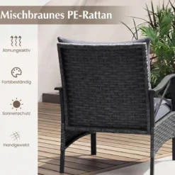 5-teiliges Terrassenmöbel-Set aus Korbgeflecht Outdoor-Rattanstühle mit Ottomanen Grau