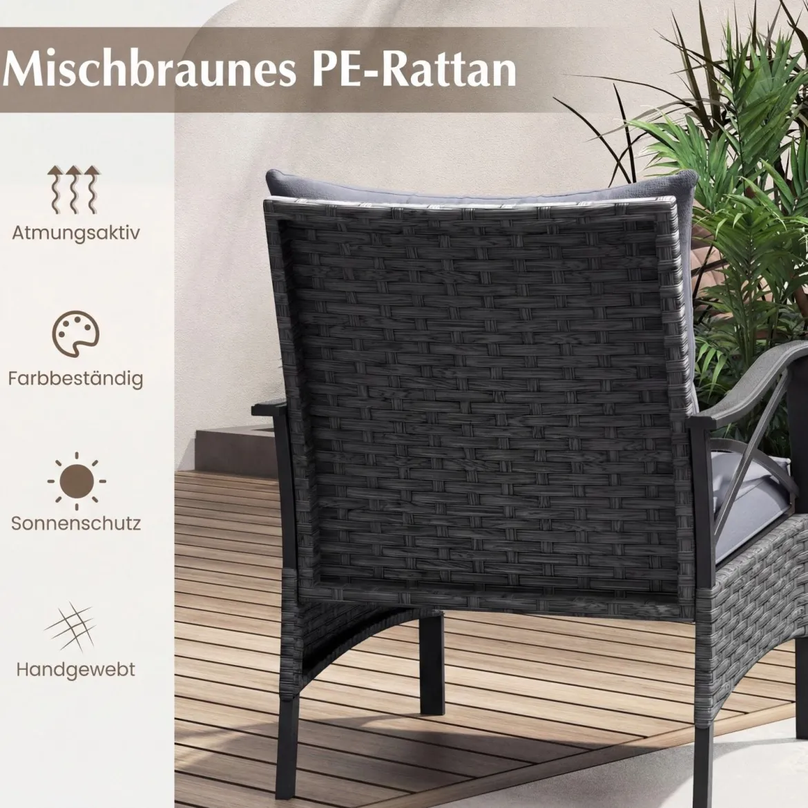 5-teiliges Terrassenmöbel-Set aus Korbgeflecht Outdoor-Rattanstühle mit Ottomanen Grau