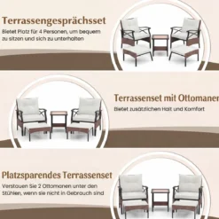 5-teiliges Terrassenmöbel-Set aus Korbgeflecht Outdoor-Rattanstühle mit Ottomanen Beige