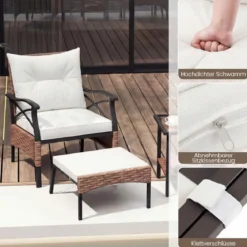 5-teiliges Terrassenmöbel-Set aus Korbgeflecht Outdoor-Rattanstühle mit Ottomanen Beige