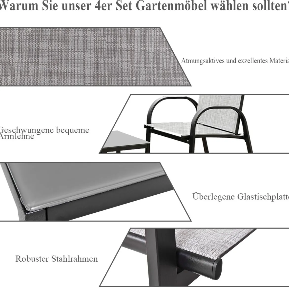 4-teiliges Terrassenmöbelset Balkon Terrasse Set Gartengarnitur Gartenmöbel Grau