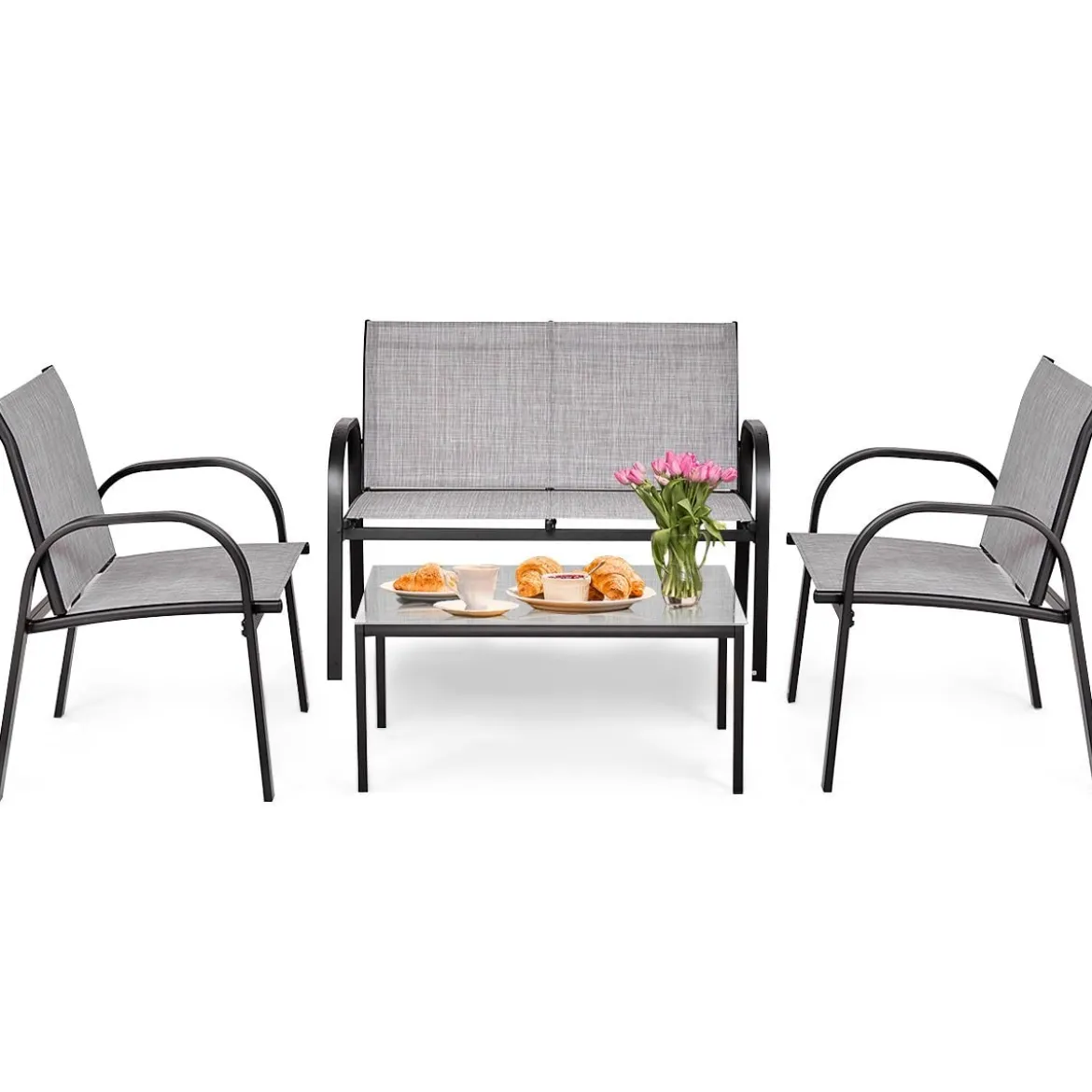 4-teiliges Terrassenmöbelset Balkon Terrasse Set Gartengarnitur Gartenmöbel Grau