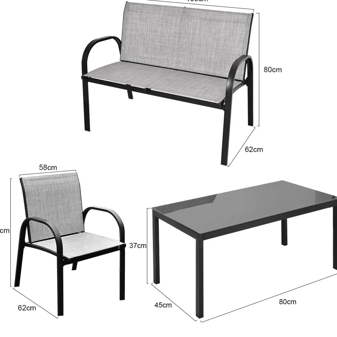4-teiliges Terrassenmöbelset Balkon Terrasse Set Gartengarnitur Gartenmöbel Grau