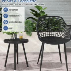3-teiliges Terrassenmöbel-Set Bistrostühle und Beistelltisch mit Sitzflächen + Tischplatte aus PP Schwarz