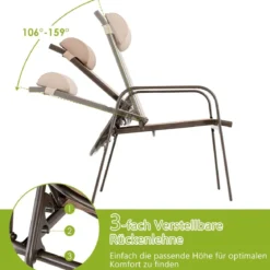 3-teiliges Terrassenmöbel-Set Couchtisch aus Hartglas und 2 stapelbare Stühle braun