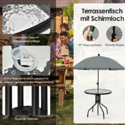 6 Teiliges Terrassenmöbelset mit Kaffeetisch & 4 Klappstühlen & Schirm