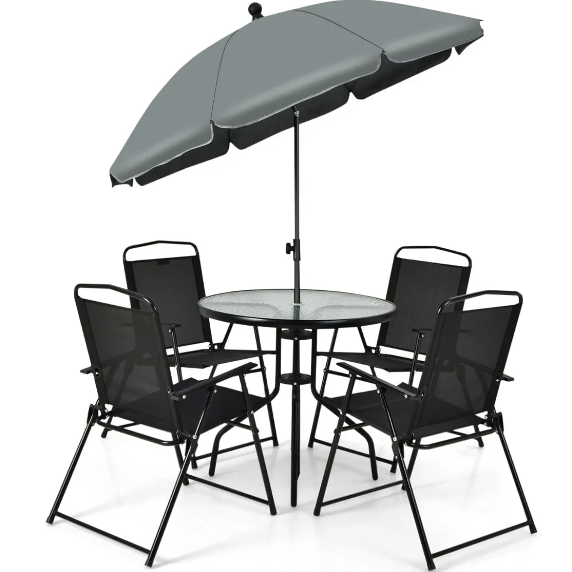 6 Teiliges Terrassenmöbelset mit Kaffeetisch & 4 Klappstühlen & Schirm