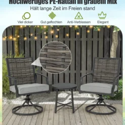 3-teiliges Terrassenmöbel-Set mit Kaffeetisch & Weichen Sitzkissen & Robustem Metallrahmen