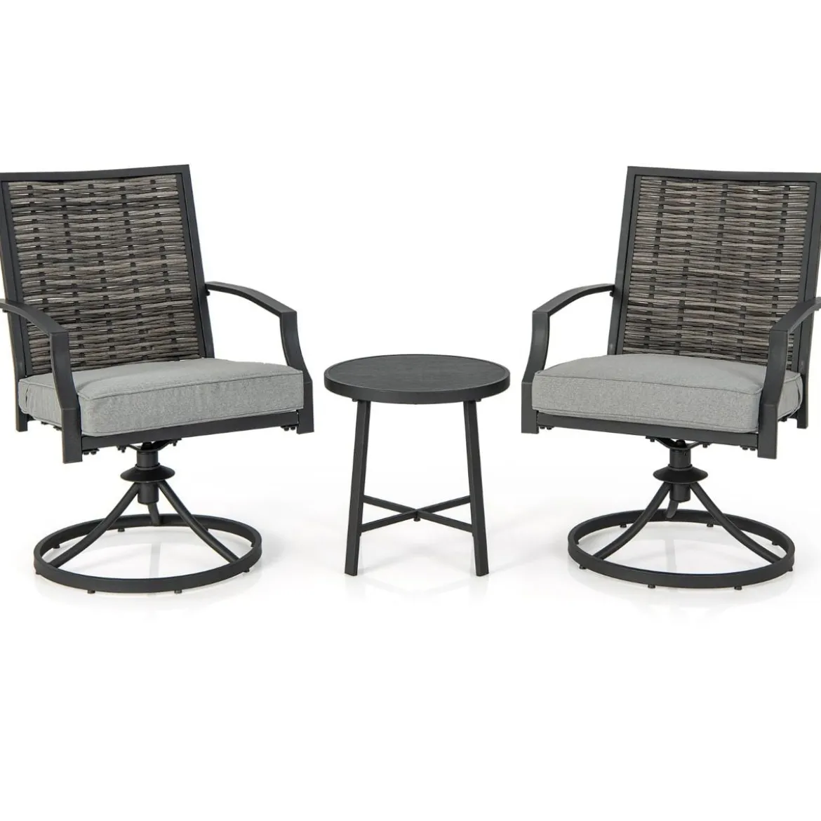 3-teiliges Terrassenmöbel-Set mit Kaffeetisch & Weichen Sitzkissen & Robustem Metallrahmen