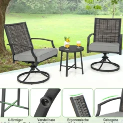 3-teiliges Terrassenmöbel-Set mit Kaffeetisch & Weichen Sitzkissen & Robustem Metallrahmen