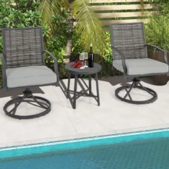 3-teiliges Terrassenmöbel-Set mit Kaffeetisch & Weichen Sitzkissen & Robustem Metallrahmen