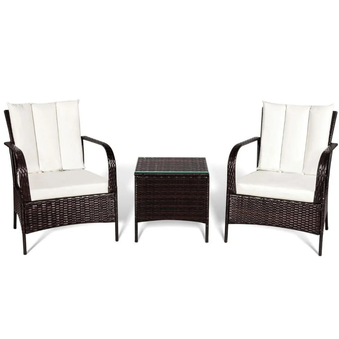 3-Teiliges Terrassenmöbel-Set 2 PE-Rattan-Stühle und Kaffeetisch Cremeweiß