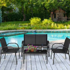 4-teiliges Terrassenmöbelset Terrassenmöbel Gartenmöbel Garten Lounge Set Sitzgruppe Sitzgarnitur Schwarz