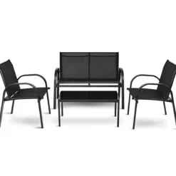 4-teiliges Terrassenmöbelset Terrassenmöbel Gartenmöbel Garten Lounge Set Sitzgruppe Sitzgarnitur Schwarz