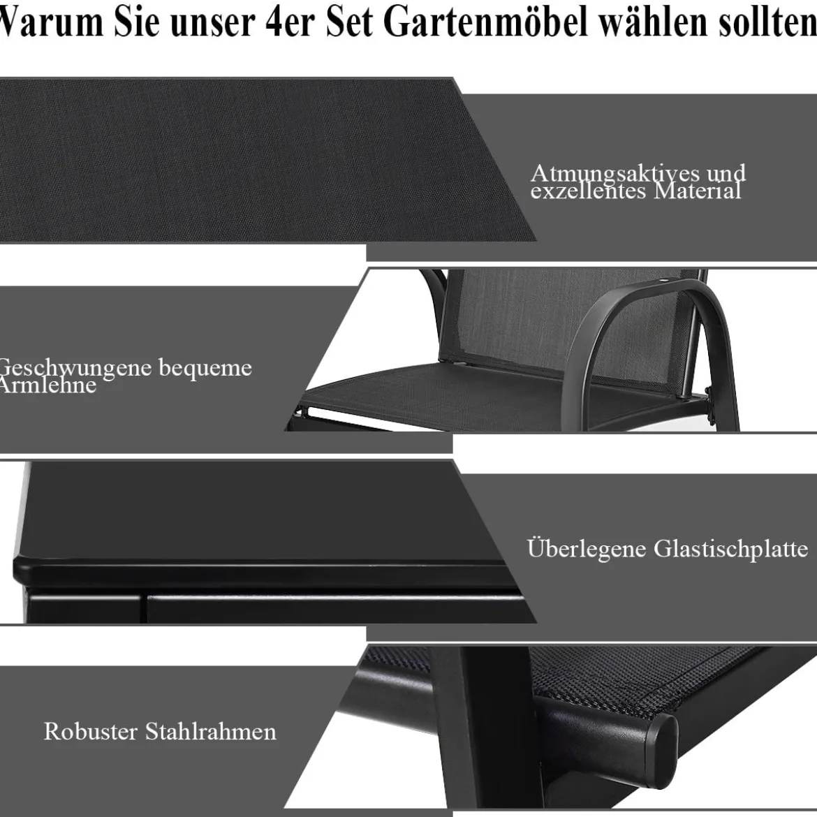 4-teiliges Terrassenmöbelset Terrassenmöbel Gartenmöbel Garten Lounge Set Sitzgruppe Sitzgarnitur Schwarz