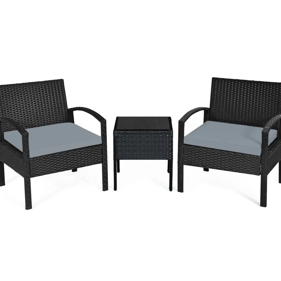 3-teiliges Terrassen-Set Outdoor-Rattan-Set mit Sitzkissen & Couchtisch modernes Möbel-Set Grau