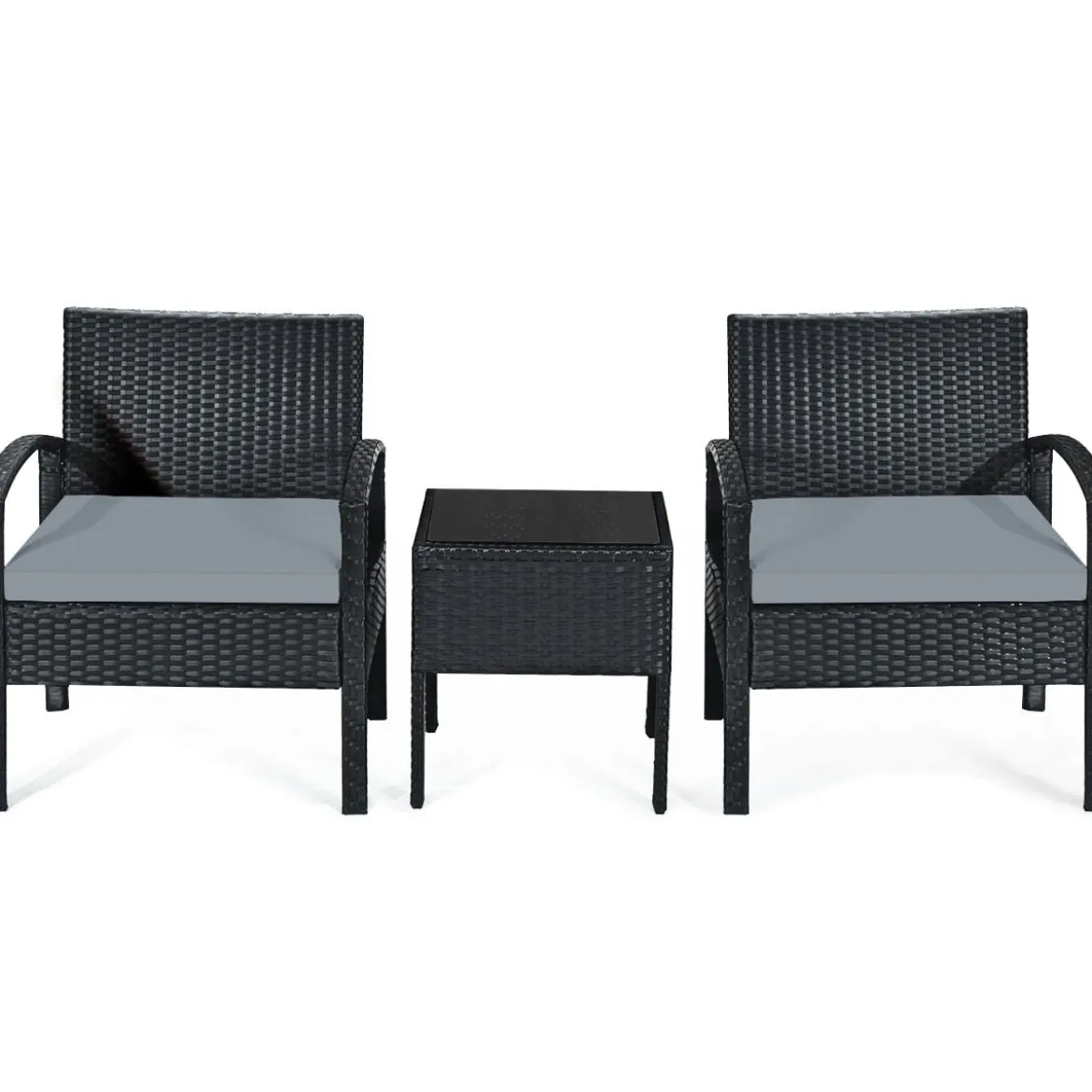 3-teiliges Terrassen-Set Outdoor-Rattan-Set mit Sitzkissen & Couchtisch modernes Möbel-Set Grau