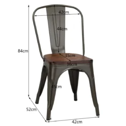 4-Teiliges Tolix Esszimmerstuhl Set aus Ulmenholz Bistrostuhl Stapelbare Metallstühle 52 x 42 x 84 cm Braun + Grau