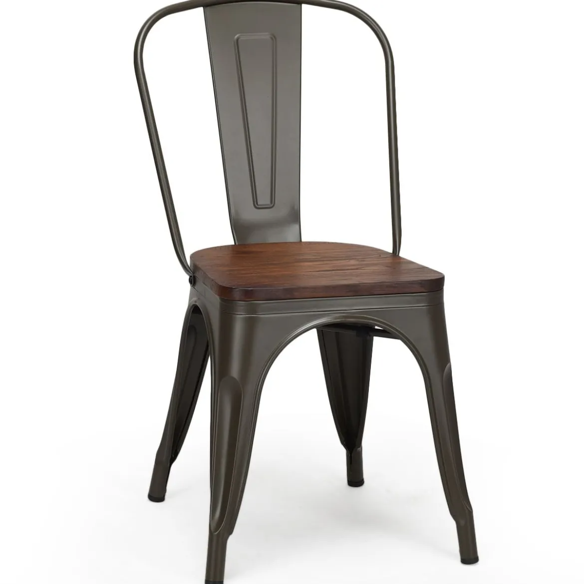 4-Teiliges Tolix Esszimmerstuhl Set aus Ulmenholz Bistrostuhl Stapelbare Metallstühle 52 x 42 x 84 cm Braun + Grau